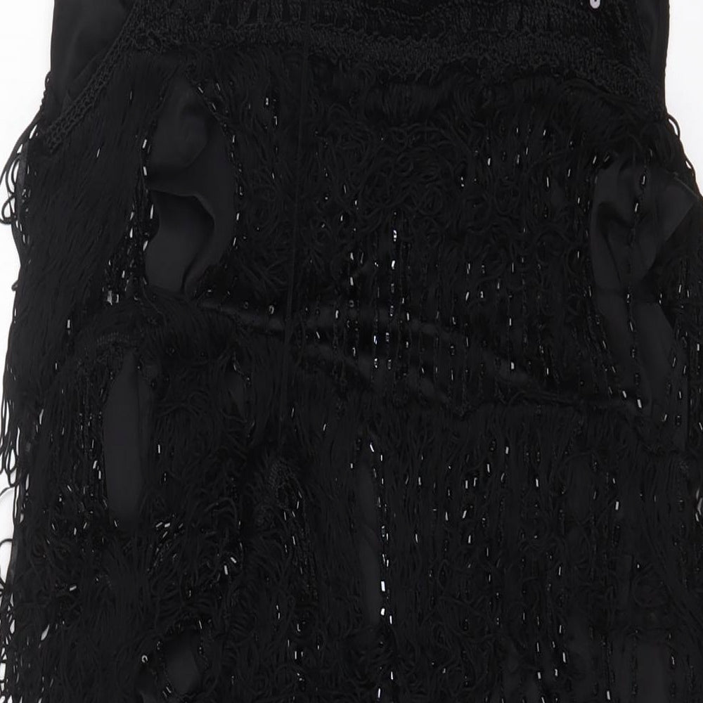 Marks and Spencer Womens Black Polyester Sheath Size 18 V-Neck Pullover - Sequins, Tassled