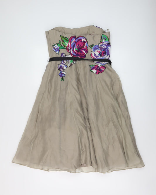 Coast Womens Beige Polyester Skater Dress Size 12 Off the Shoulder Zip