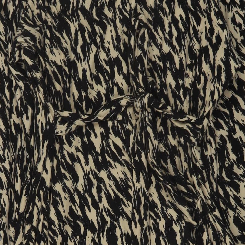 QED London Womens Brown Animal Print Polyester A-Line Size 12 V-Neck Pullover