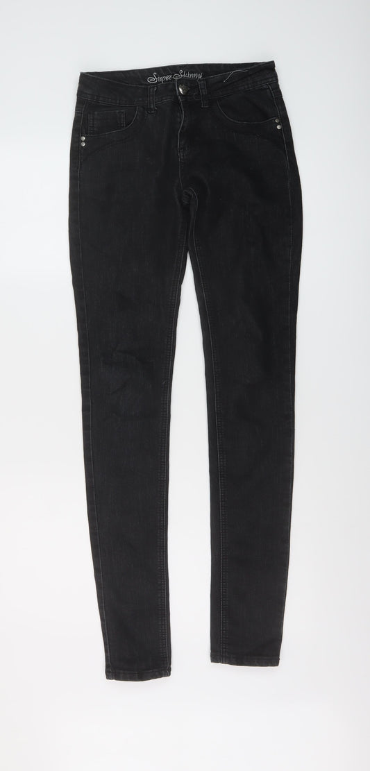 Additional front view of Denim & Co. women’s black cotton skinny jeans, size UK 8, 33-inch leg regular button
