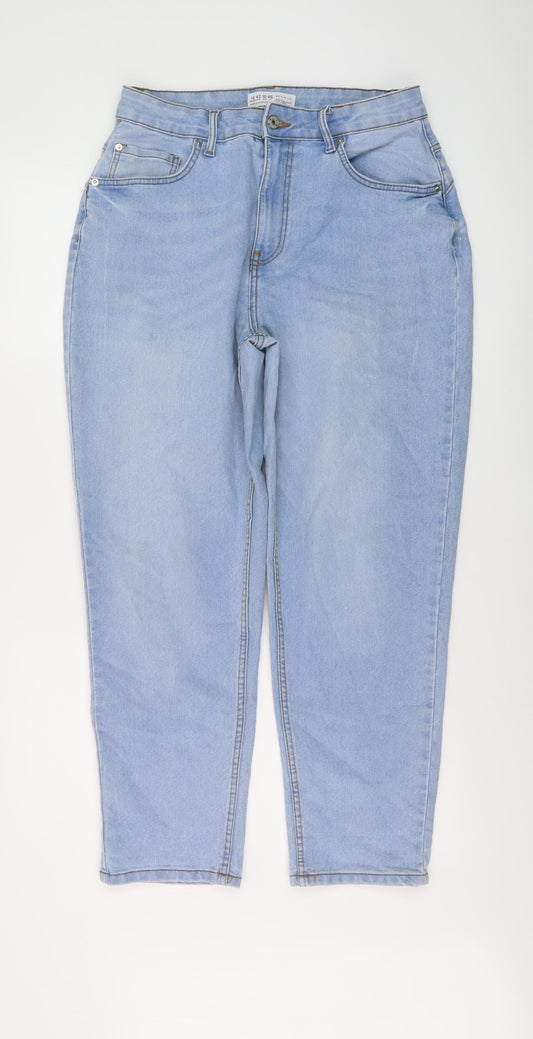 Additional front view of Denim & Co. women’s blue cotton mom jeans, size UK 14, 28-inch leg regular button