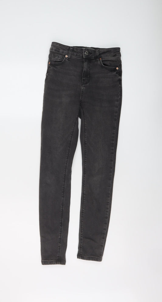 Additional front view of Denim & Co. women’s grey cotton skinny jeans, size UK 6, 26-inch leg regular button