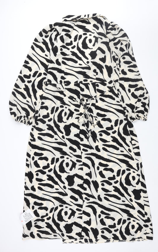 ASOS Womens Ivory Geometric Polyester Wrap Dress Size 12 Collared Tie
