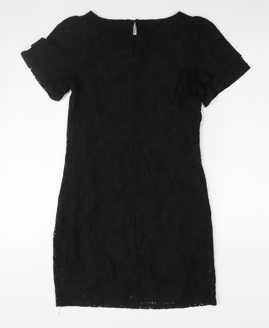 Dorothy Perkins Womens Black Cotton Shift Size 8 Round Neck Button