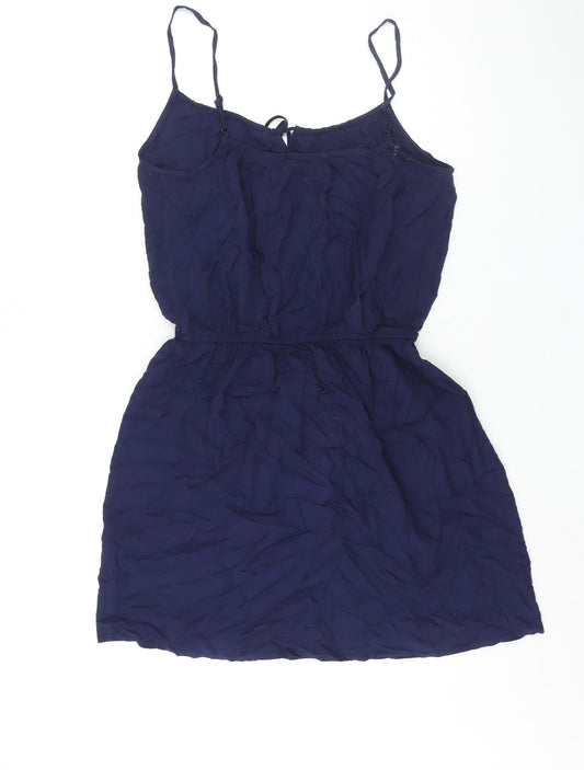 Marks and Spencer Womens Blue Viscose Shift Size 12 Scoop Neck Tie - Tassle