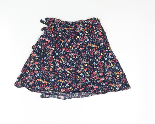 Bershka Womens Blue Geometric Viscose Wrap Skirt Size XS Tie - Floral Print