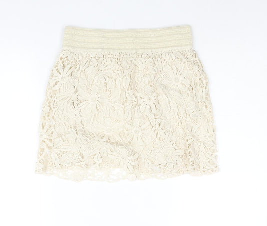 FOREVER 21 Womens Beige Cotton Mini Skirt Size M - Elasticated Waist
