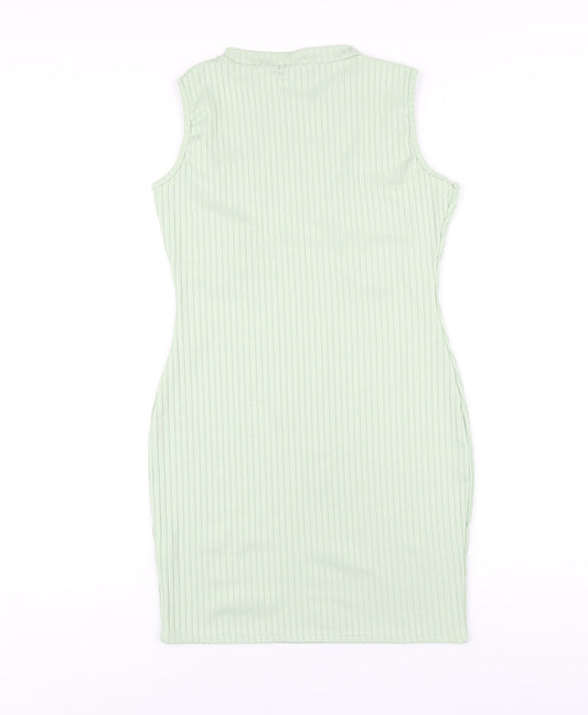 PRETTYLITTLETHING Womens Green Polyester Bodycon Size 12 Mock Neck Pullover