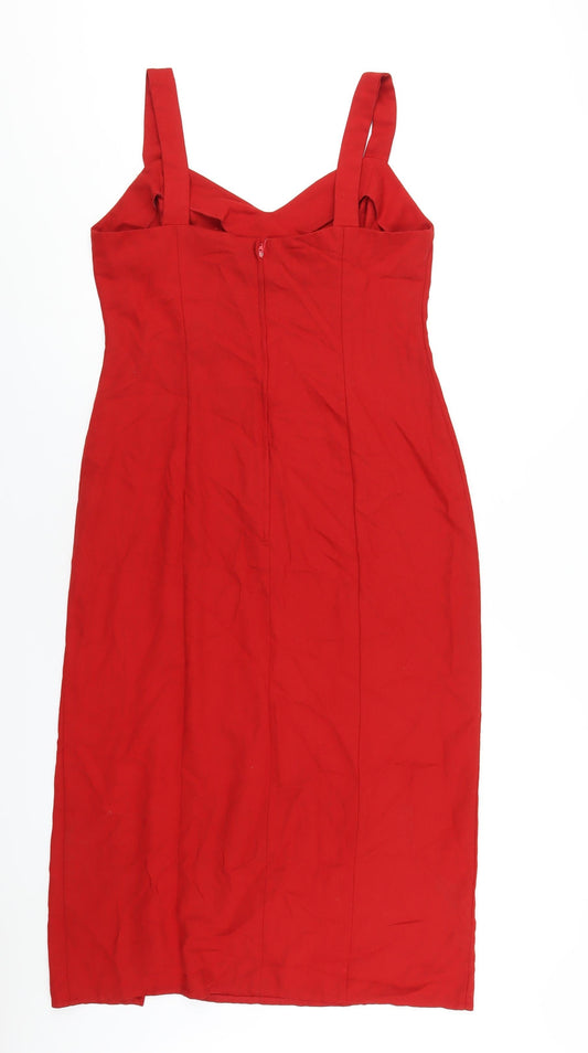 Classic Womens Red Polyester Pencil Dress Size 16 Sweetheart Zip