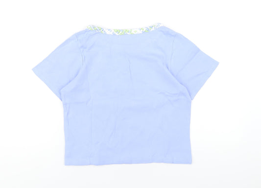 Emreco Womens Blue Geometric Cotton Basic T-Shirt Size 12 Round Neck