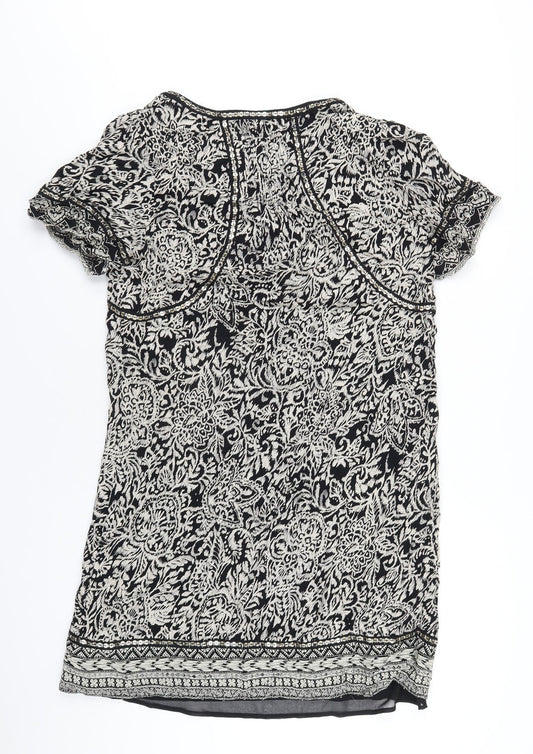 Monsoon Womens Black Geometric Polyester A-Line Size 12 Round Neck Pullover