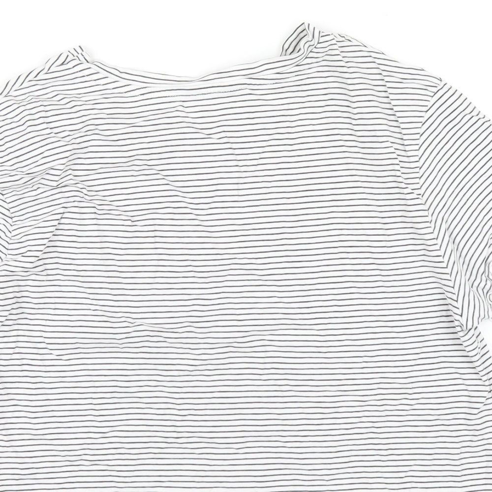 M&Co Girls White Striped Cotton Cropped T-Shirt Size 13 Years Round Neck Pullover