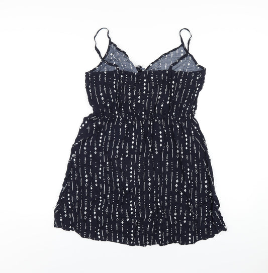 H&M Womens Blue Geometric Viscose A-Line Size 14 V-Neck Pullover