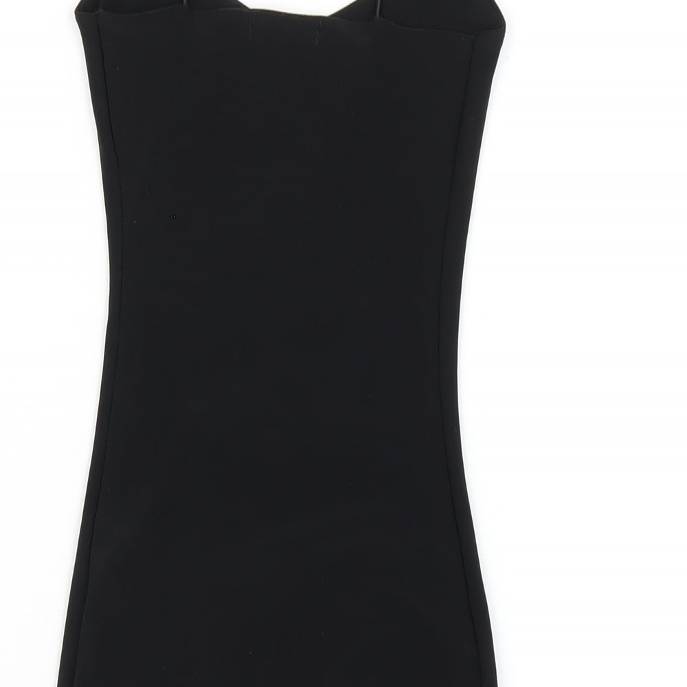 PRETTYLITTLETHING Womens Black Polyester Bodycon Size 4 Scoop Neck Pullover