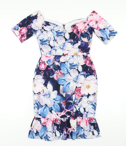 Paper Dolls Womens Multicoloured Floral Polyester Bodycon Size 8 Off the Shoulder Zip