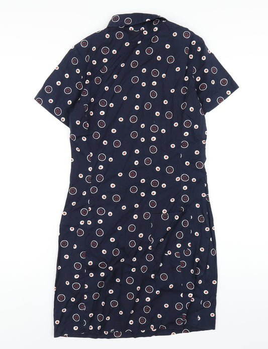 Esprit Womens Blue Geometric Cotton Shirt Dress Size 12 Collared Button