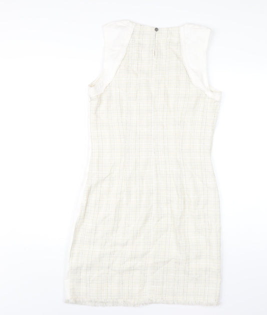 Desigual Womens Ivory Polyester A-Line Size 10 Roll Neck Button