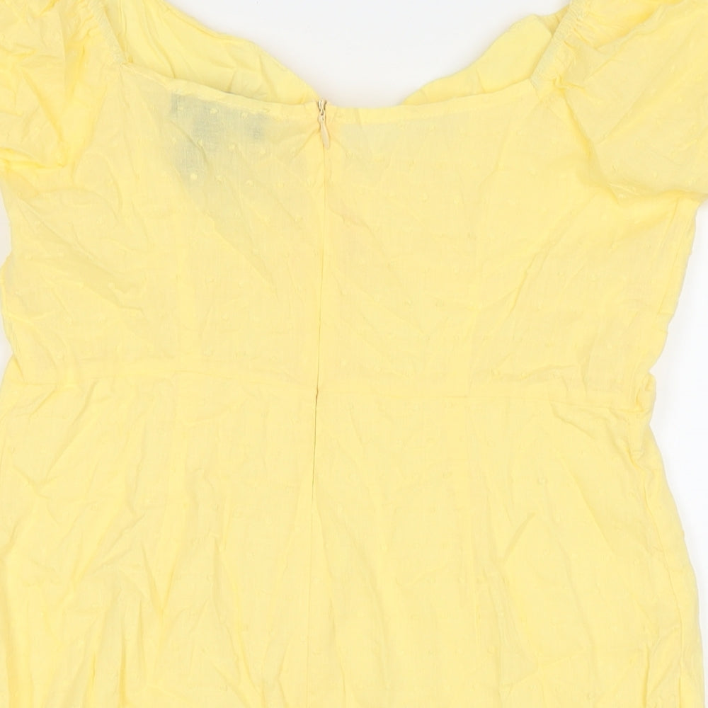 SBetro Womens Yellow Polka Dot Cotton A-Line Size L Boat Neck Zip