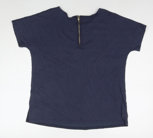 Marks and Spencer Womens Blue Viscose Basic T-Shirt Size 12 Round Neck