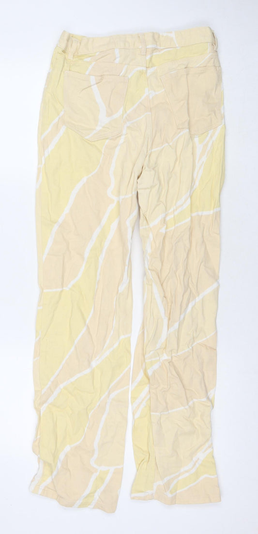 Monki Womens Yellow Geometric Cotton Straight Jeans Size 10 L29 in Regular Zip