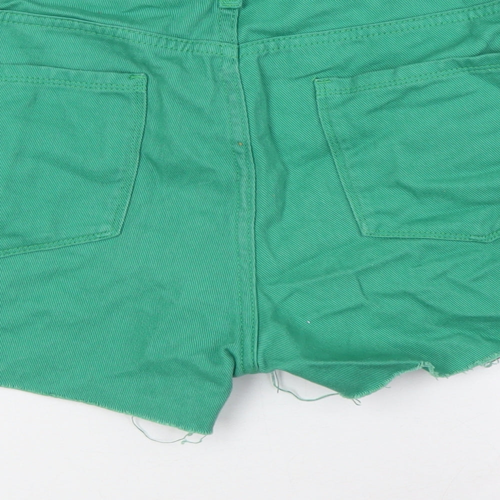 Urban Revivo Womens Green Cotton Bermuda Shorts Size 14 Regular Button - Raw Hem