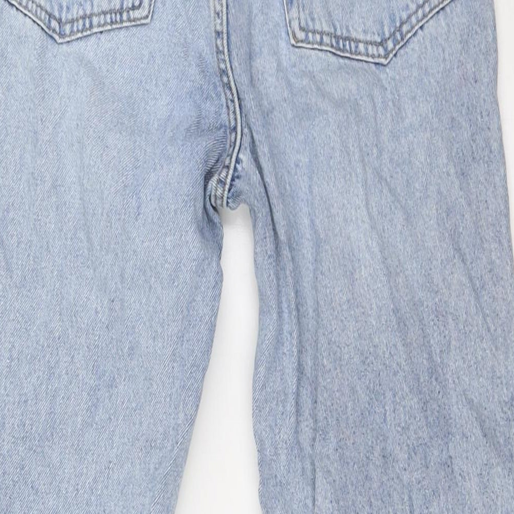 &Denim Womens Blue Cotton Wide-Leg Jeans Size 8 L31 in Regular Button - Raw Hem