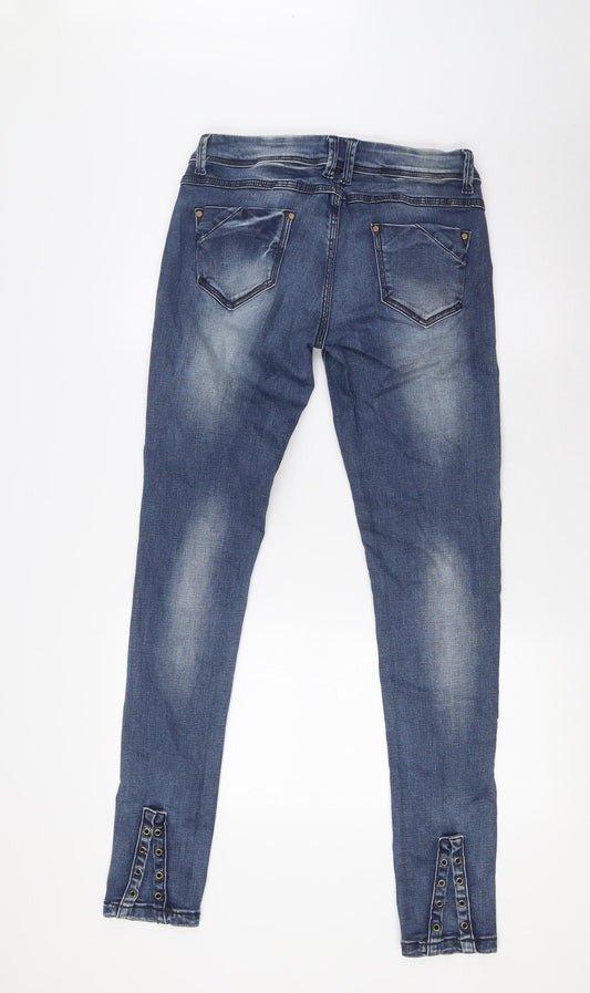 Daysie Womens Blue Cotton Skinny Jeans Size 12 L32 in Slim Button - Ankle Detail