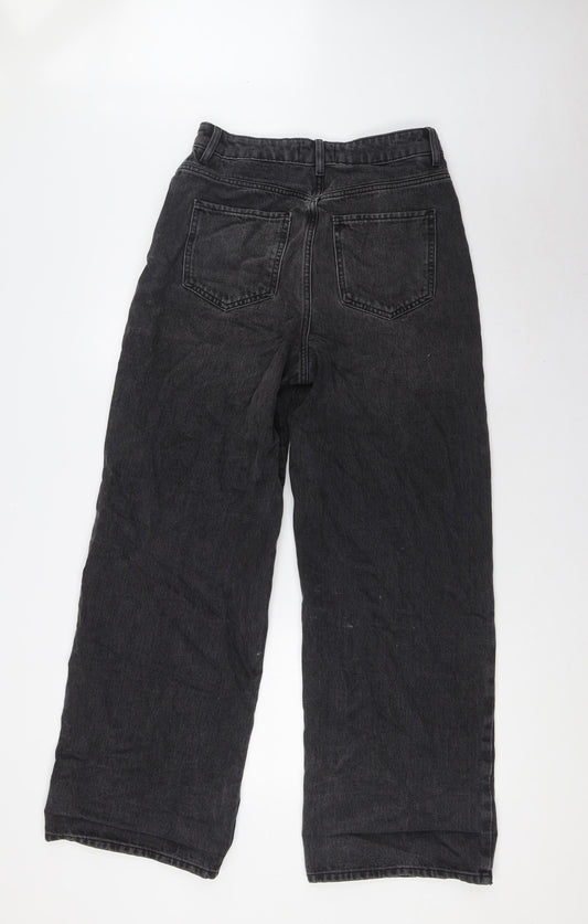 New Look Womens Black Cotton Wide-Leg Jeans Size 8 L31 in Regular Button