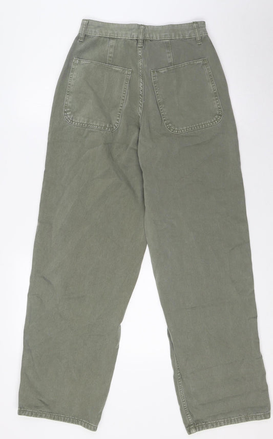 ASOS Womens Green Cotton Wide-Leg Jeans Size 4 L30 in Regular Button