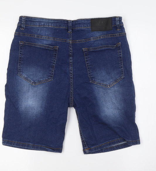 MAN Mens Blue Cotton Bermuda Shorts Size 34 in L9 in Regular Button