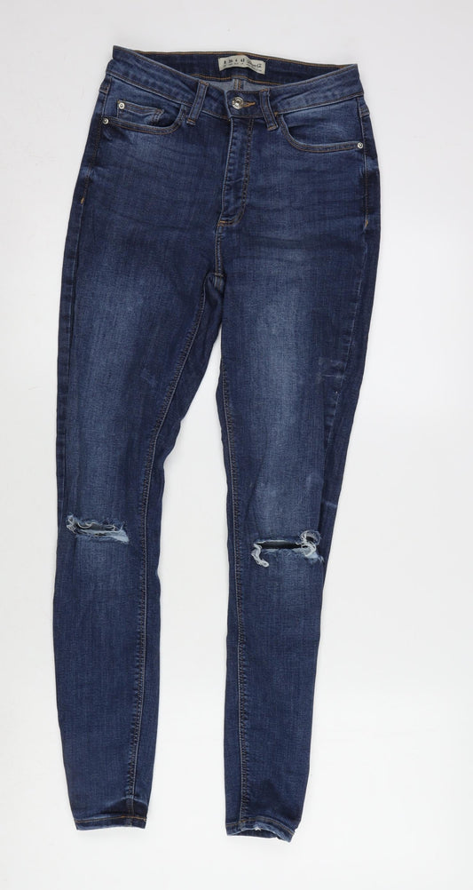 Additional front view of Denim & Co. women’s blue cotton blend tapered jeans, size UK 8, 27-inch leg regular zip