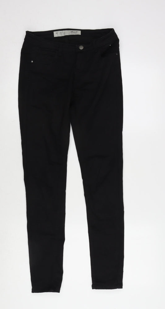 Additional front view of Denim & Co. women’s black cotton blend tapered jeans, size UK 6, 28.5-inch leg regular zip