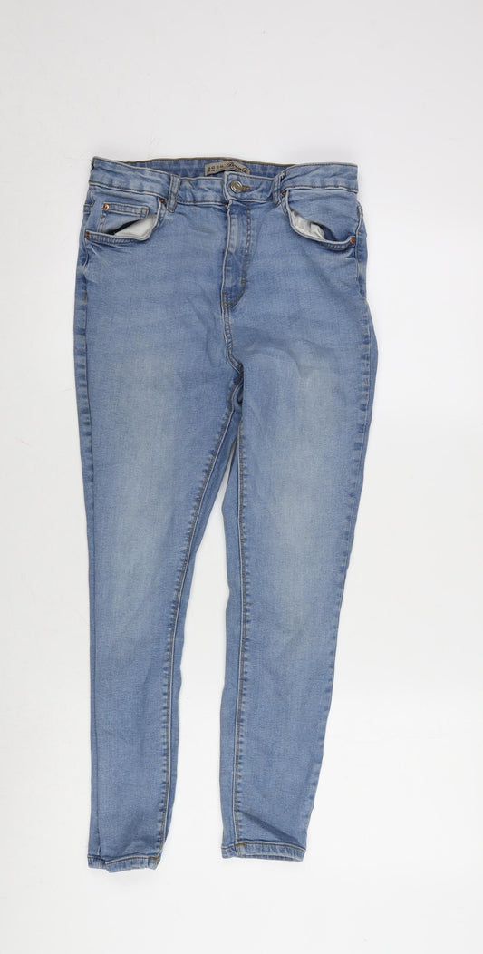 Additional front view of Denim & Co. women’s blue cotton blend tapered jeans, size UK 14, 24.5-inch leg regular zip