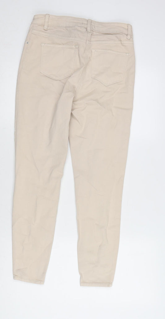 Matalan Womens Beige Cotton Blend Tapered Jeans Size 10 L25 in Regular Zip