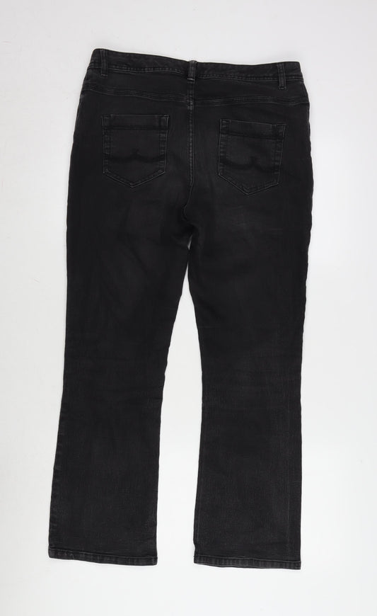 F&F Womens Grey Cotton Blend Bootcut Jeans Size 34 in L28 in Regular Zip