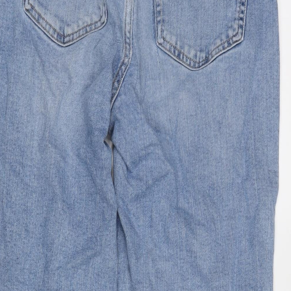 Marks and Spencer Womens Blue Cotton Blend Straight Jeans Size 8 L28.5 in Regular Zip - Striped Sides.