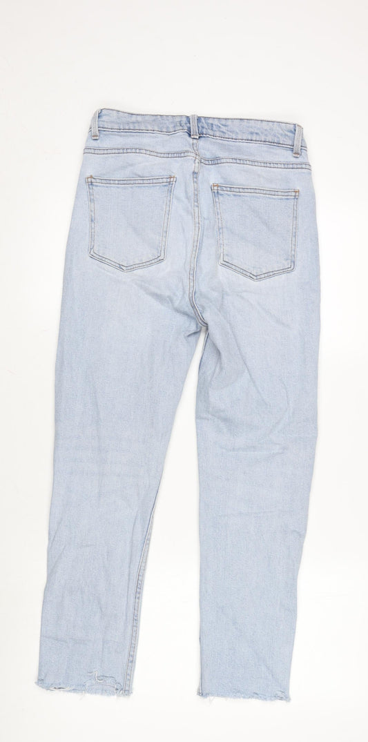 Additional front view of Denim & Co. women’s blue cotton blend straight jeans, size UK 10 regular zip - raw hem