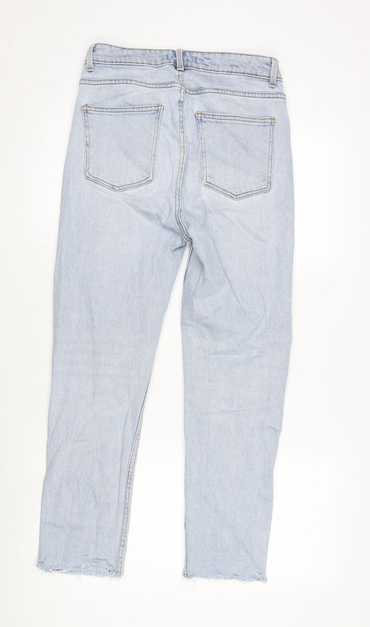 Denim & Co. Womens Blue Cotton Blend Straight Jeans Size 10 L25.5 in Regular Zip - Raw Hem