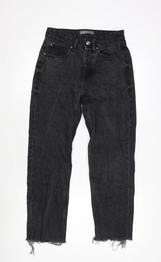 Additional front view of Denim & Co. women’s grey cotton blend straight jeans, size UK 6, 25-inch leg regular zip - raw hem