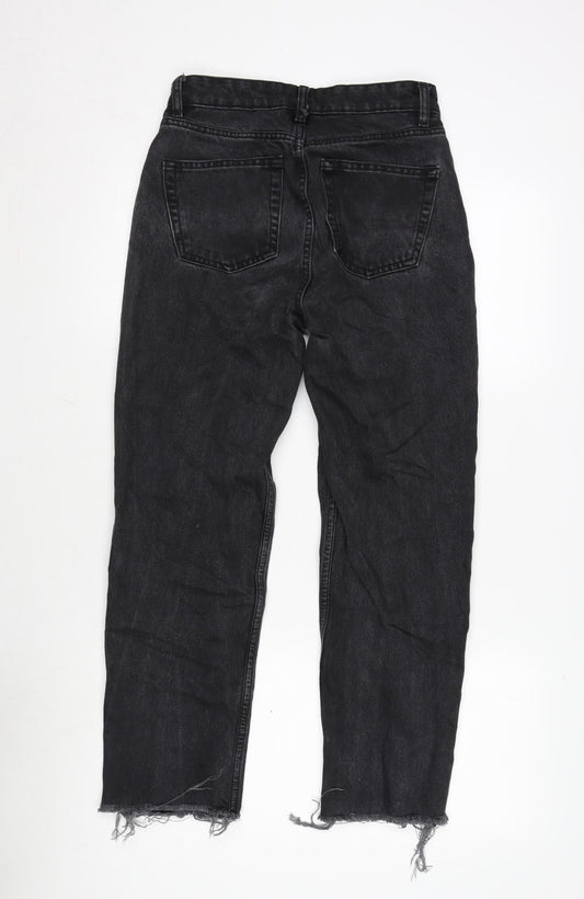 Denim & Co. Womens Grey Cotton Blend Straight Jeans Size 6 L25 in Regular Zip - Raw Hem