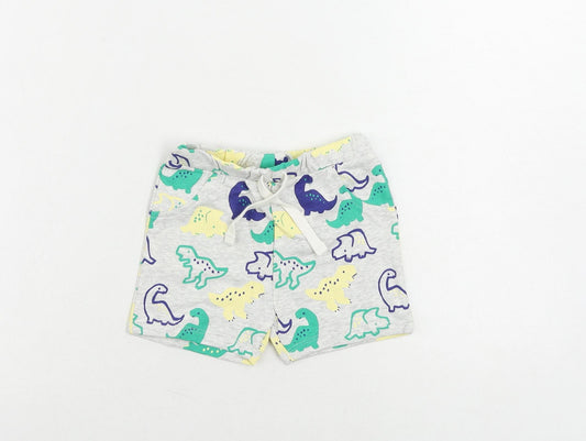 Marks and Spencer Baby Grey Geometric Cotton Jogger Trousers Size 9-12 Months Drawstring - Dinosaur Print