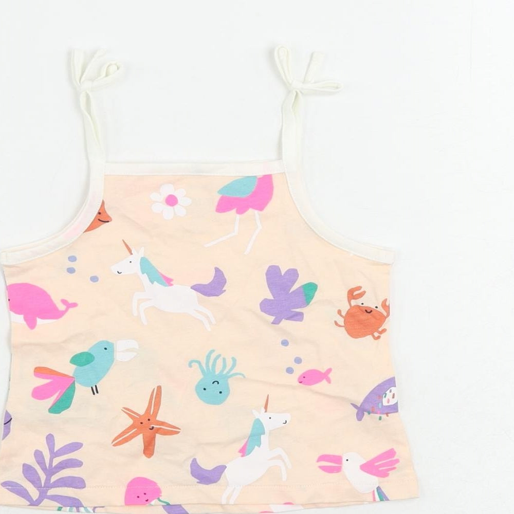 Marks and Spencer Girls Pink Geometric Cotton Camisole Tank Size 2-3 Years Square Neck Pullover