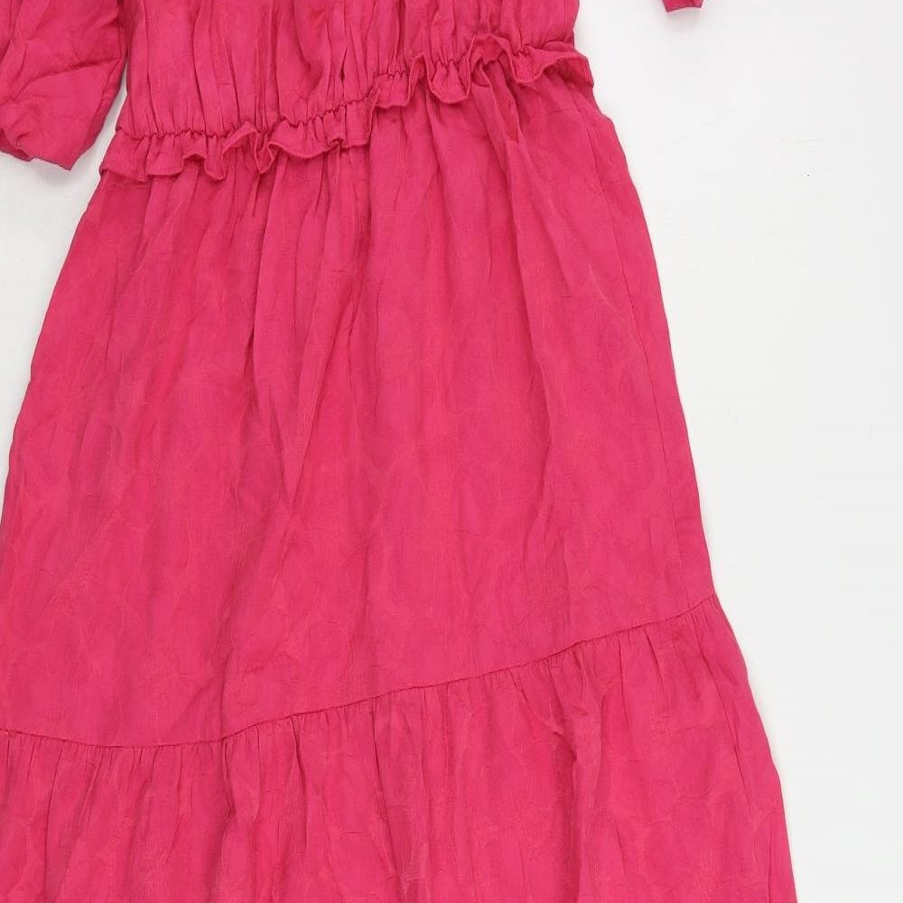 Marks and Spencer Womens Pink Viscose Maxi Size 8 Square Neck Tie - Tiered