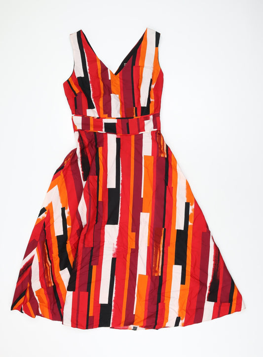 Additional front view of Principles women’s multicoloured geometric polyester a-line, size UK 8, v-neck zip