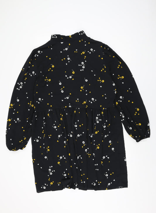 ASOS Womens Black Floral Polyester Shift Size 18 Round Neck Button