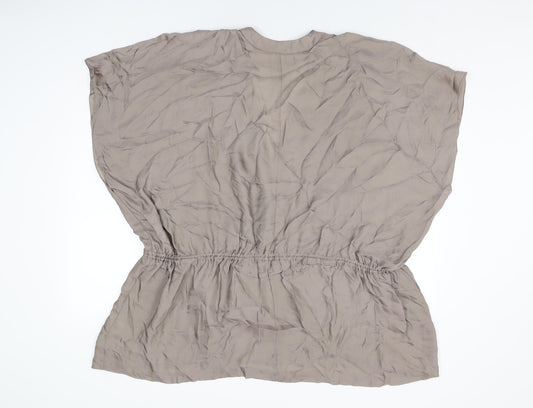 Zara Womens Brown Acetate Basic Blouse Size XS V-Neck - Size XS-S