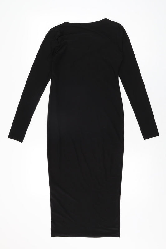 PRETTYLITTLETHING Womens Black Polyester Bodycon Size 10 Scoop Neck Pullover