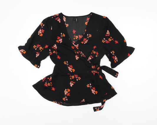 Womens UK Size M VERO MODA Black Wrap Blouse