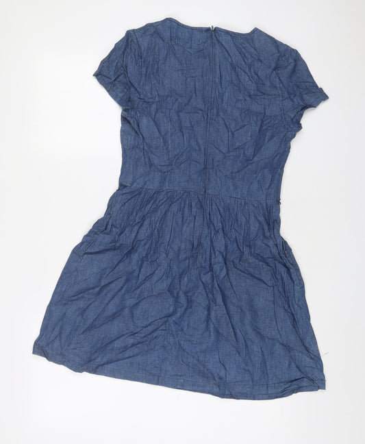 Oasis Womens Blue Cotton A-Line Size 10 Crew Neck