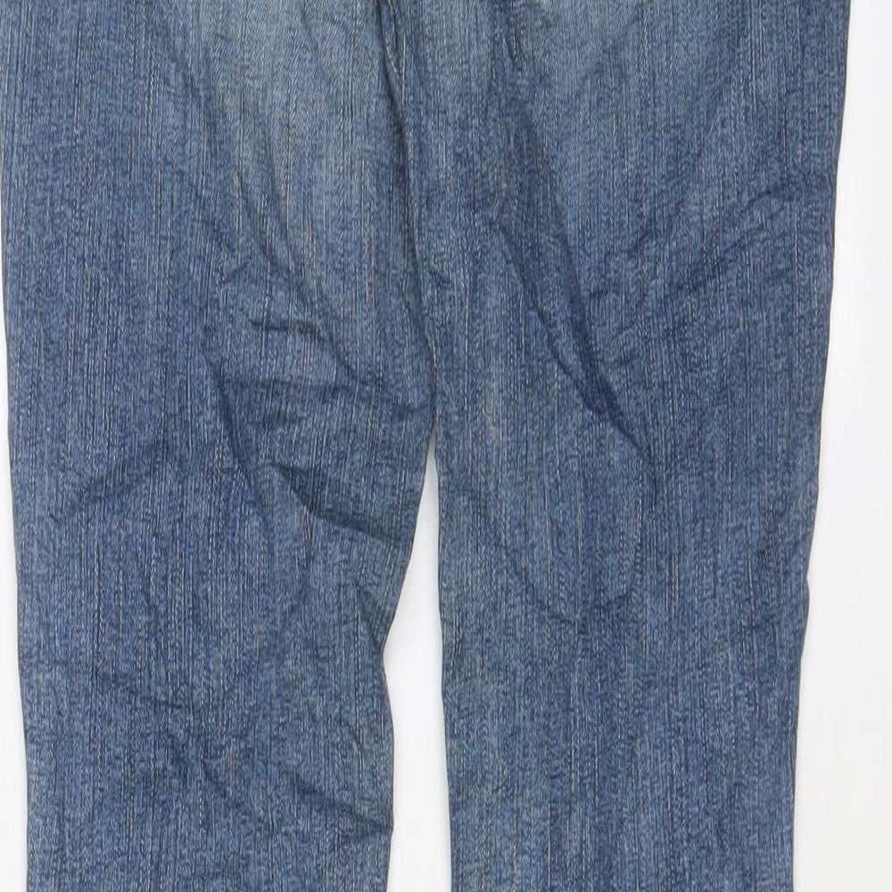 Brand and care label for BDG women’s blue cotton skinny jeans, size UK 26, in, 30-inch leg regular zip